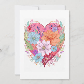 Flat Holiday Card Floral Heart