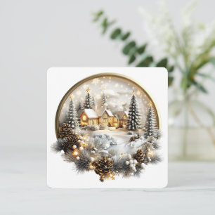 Flat Holiday Card, Winter Scenery Card