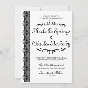 Flat Invitation Elegant Black Lace Wedding Invites