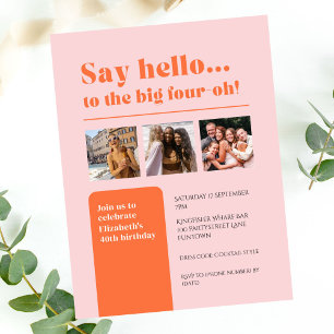 Flat invitation with 3 photos, 40th birthday retro