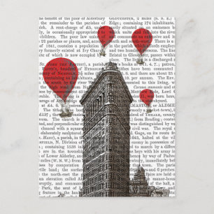 Flat Iron Building and Red Hot Air Balloons Postcard