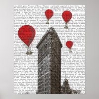 Flat Iron Building and Red Hot Air Balloons