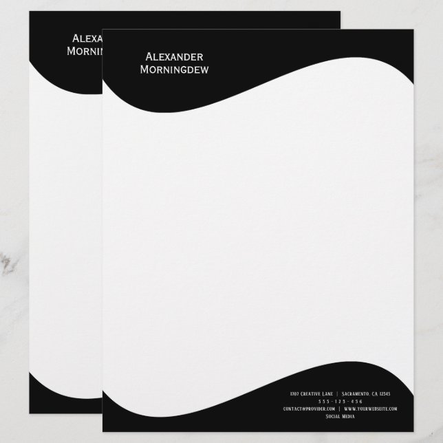 Flat Label Border - Wave black 1 Custom Letterhead (Front/Back)