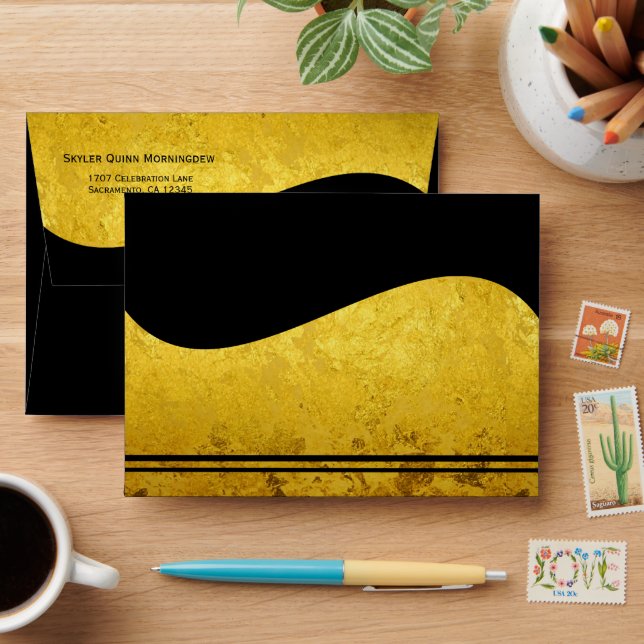 Flat Label Border - Wave gold 1 Envelope (Desk)