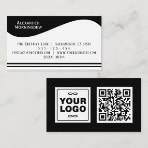 Flat Label Border - Wave white 1 - logo + QR code Business Card