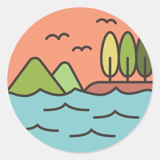Flat Line Nature Landscape Classic Round Sticker (Front)