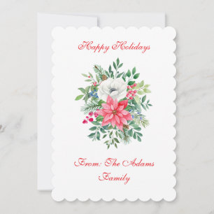 Flat Luxury Scalloped Floral Xmas Personalisation Holiday Card