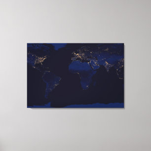 Flat Map Of Earth Showing City Lights Of World Canvas Print