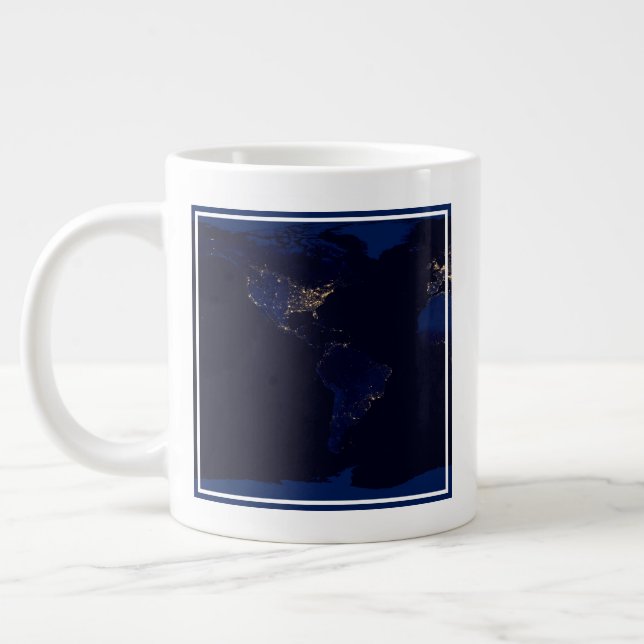 Flat Map Of Earth Showing City Lights Of World Large Coffee Mug (Left)