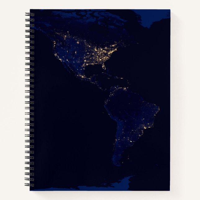 Flat Map Of Earth Showing City Lights Of World Notebook (Front)