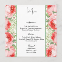 Flat Menu Card-Pink Roses