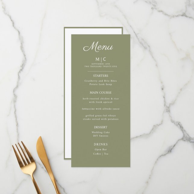 Flat Menu wedding Minimalist modern.  (Front/Back In Situ)