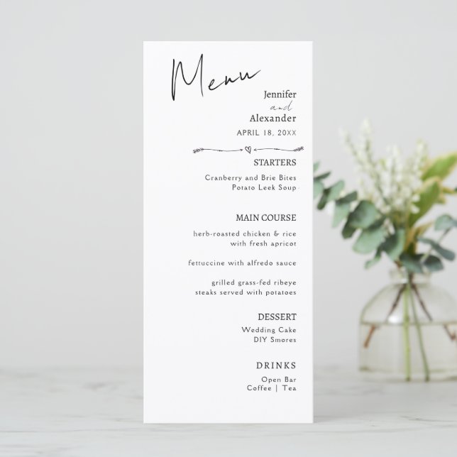 Flat Menu wedding Minimalist modern calligraphy. (Standing Front)