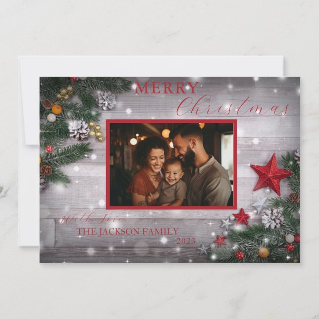 Flat Merry Christmas Card with Photo and envelope (Front)