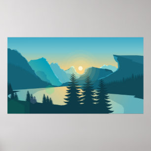 Flat mountains background Poster