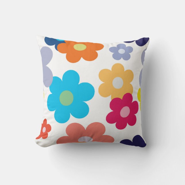 Flat Multi-Coloured Floral Pattern Cushion (Front)
