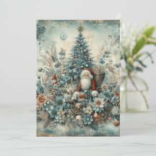Flat Non-Photo Vintage Blue Santa Christmas Card