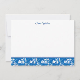 Flat Note Card-Blue Floral Card