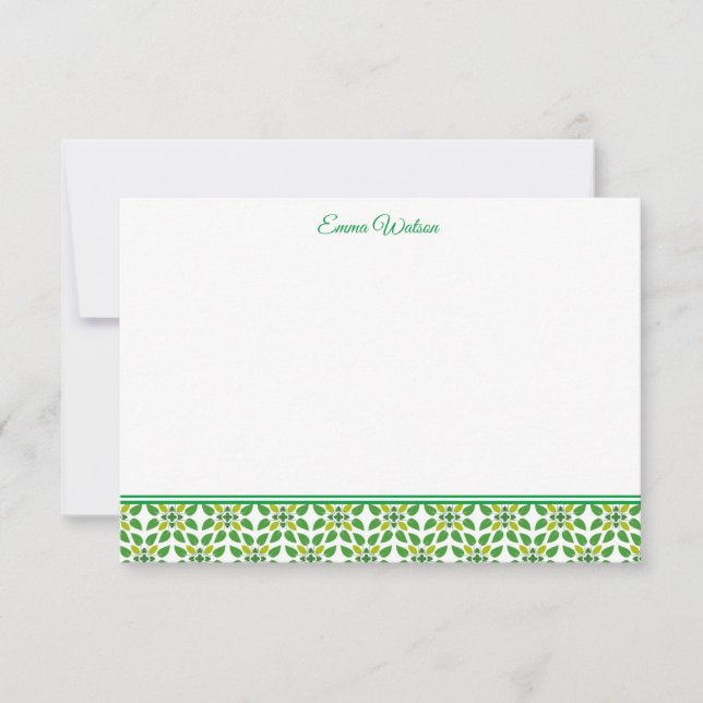 Flat Note Card-Green Floral Card (Front)