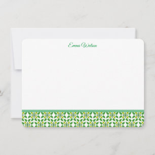 Flat Note Card-Green Floral Card