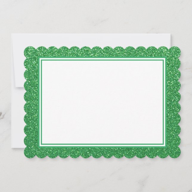 Flat Note Card-Green Glitter Border Card (Front)