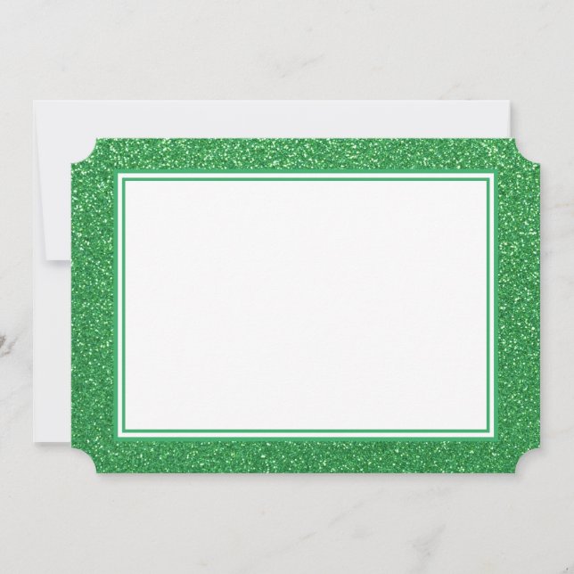 Flat Note Card-Green Glitter Border Card (Front)