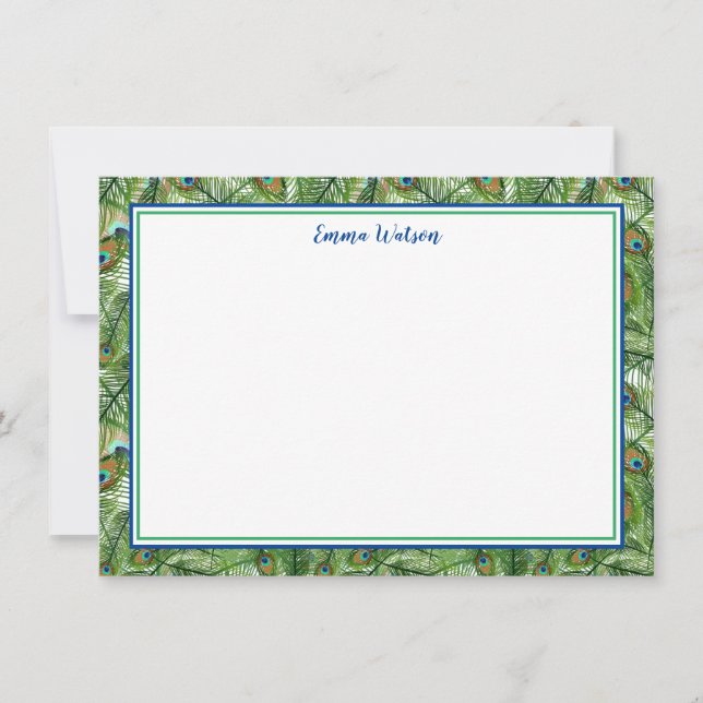 Flat Note Card-Peacock Feathers Card (Front)