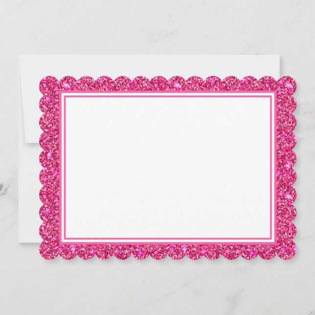 Flat Note Card-Pink Glitter Border Card (Front)