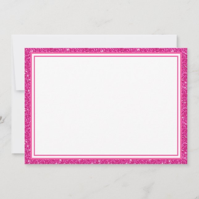 Flat Note Card-Pink Glitter Border Card (Front)