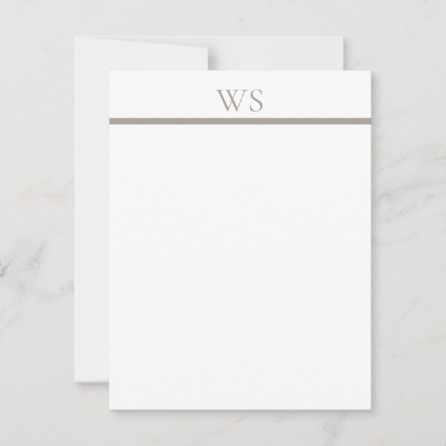 Flat Note Card Taupe Bar Monogram Stationary (Front)