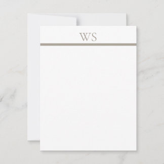 Flat Note Card Taupe Bar Monogram Stationery