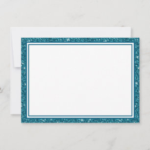 Flat Note Card-Teal Glitter Border Card