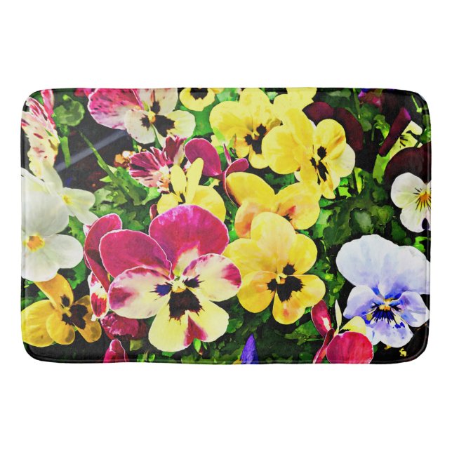 Flat of Pansies Mixed Colors Bath Mat (Front)