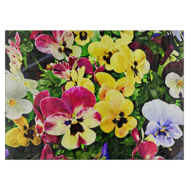 Flat of Pansies Mixed Colours Cutting Board (Front)