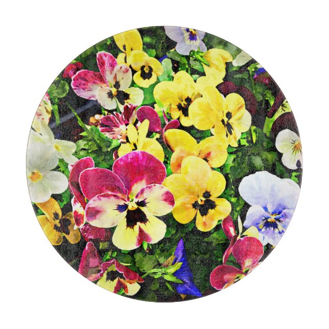 Flat of Pansies Mixed Colours Cutting Board (Front)