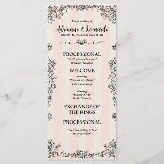Flat Paris Chic Ornate Pink Stripes Wedding  Programme