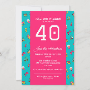 Flat Party Invitation - Hot Pink 90's retro fun