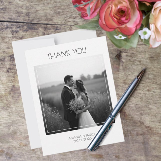 Flat Photo Wedding  Thank You Card (Simple Wedding Photo Thank You Card)