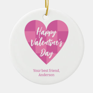 Flat Pink Happy Valentine's Day Ceramic Tree Decoration