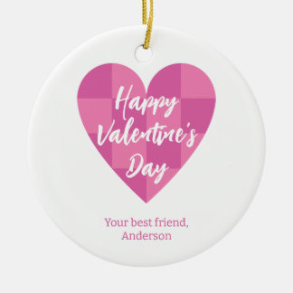 Flat Pink Happy Valentine's Day Ceramic Tree Decoration