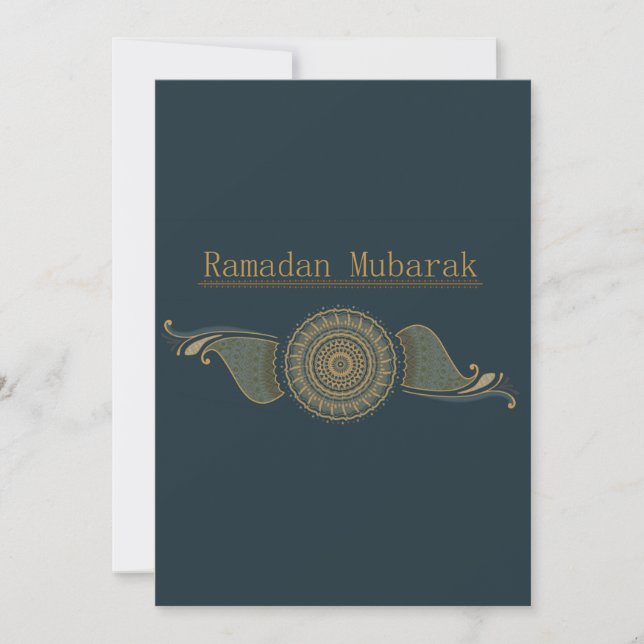 Flat Ramadan Mubarak Card Forest Green & Gold (Front)