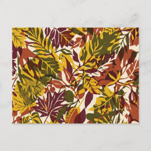 Flat Risograph Autumn Leaves Halloween Poster Postcard