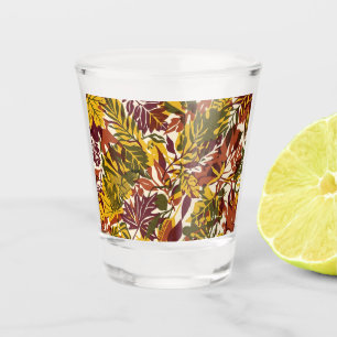 Flat Risograph Autumn Leaves Halloween Poster Shot Glass