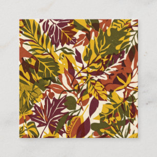 Flat Risograph Autumn Leaves Halloween Poster Square Business Card