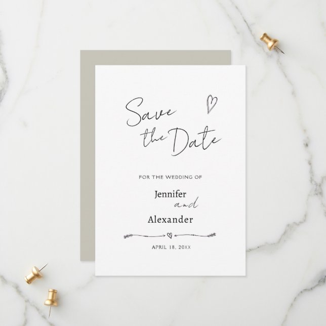 Flat Save The Date card for a wedding. (Front/Back In Situ)