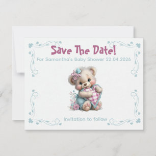 Flat Save The Date Card Teddy Bear Baby Shower
