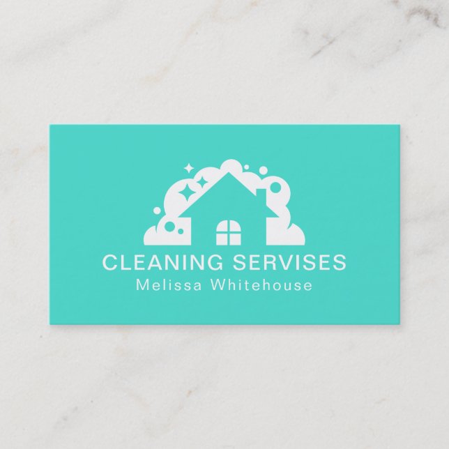 Flat Sleek Modern Cleaning Services Business Card (Front)