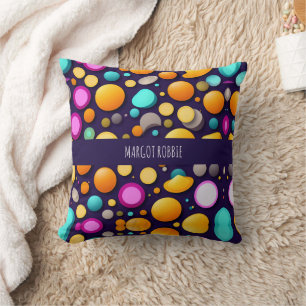 Flat Smile Circles Orange Blue Retro Pattern Cushion