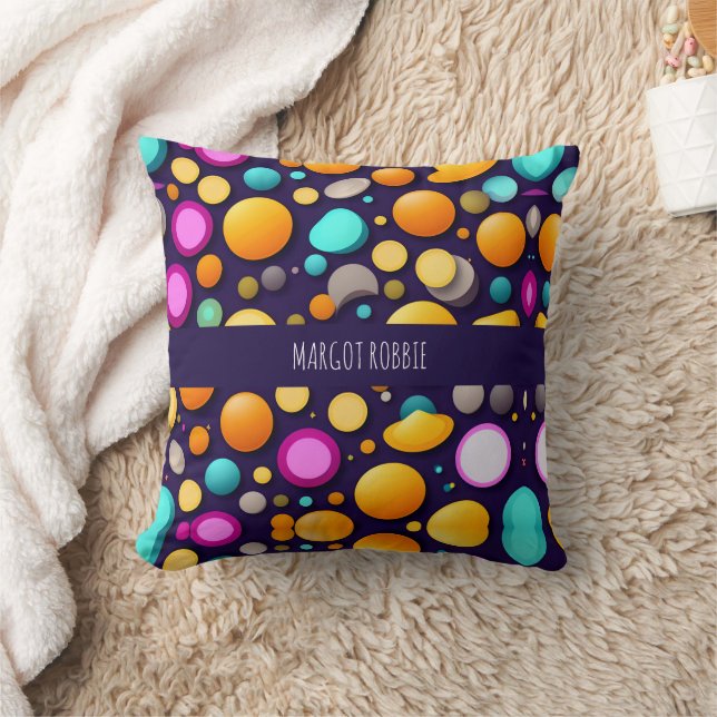 Flat Smile Circles Orange Blue Retro Pattern Cushion (Blanket)