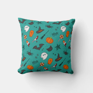 Flat-Style Halloween Turquoise Pattern. Cushion